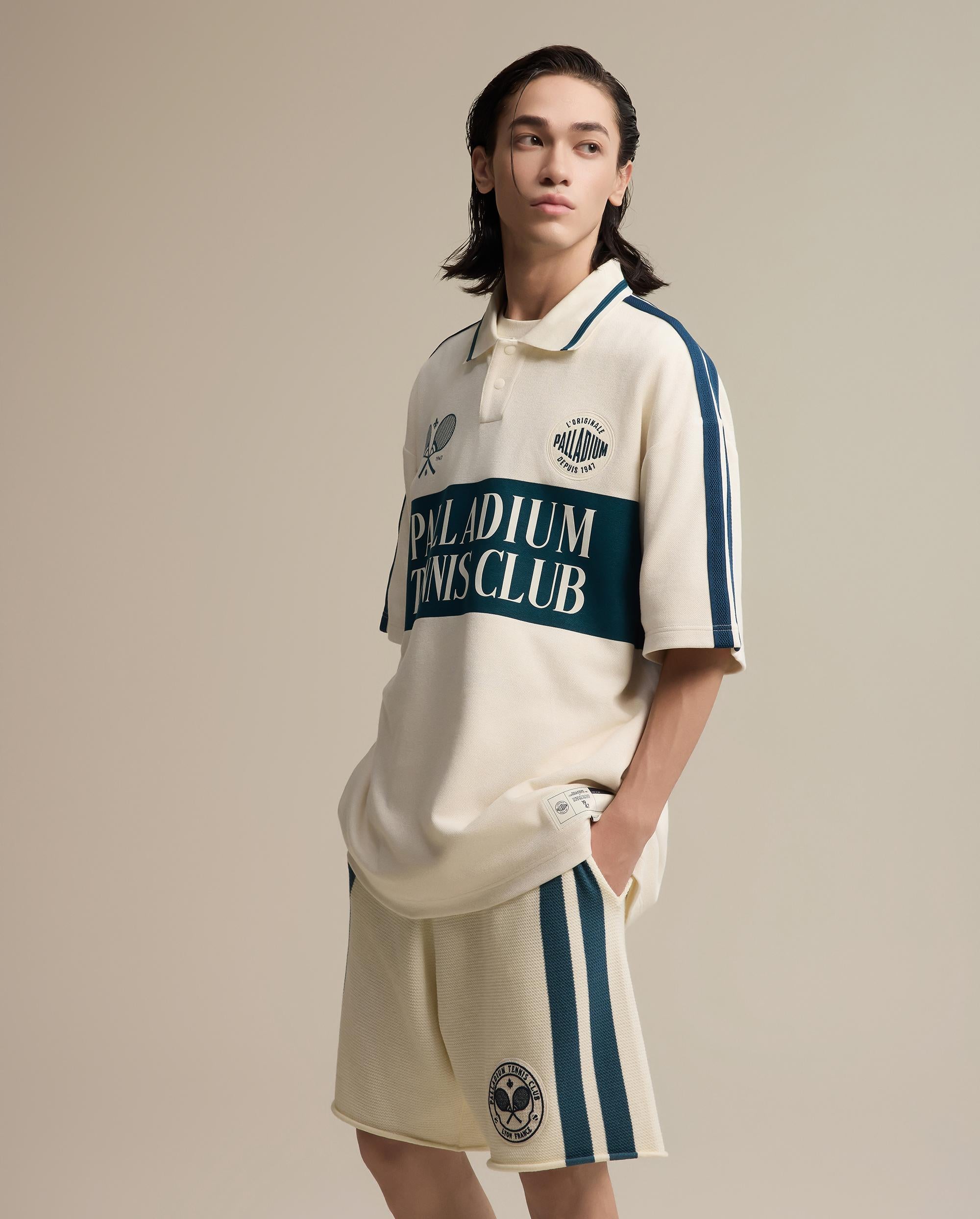 1011304-110 | MEN'S LOGO COLOR BLOCKS SIDE STRIPED POLO SHIRT | WHITE/BLUE