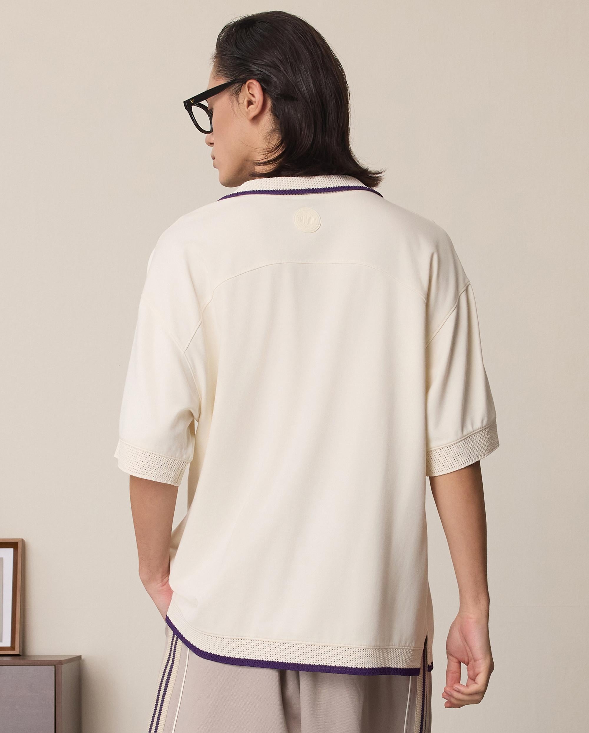 1011320-232 | MEN'S IRIS LOGO LOOSE FIT V-NECK POLO SHIRT | VANILLA ICE