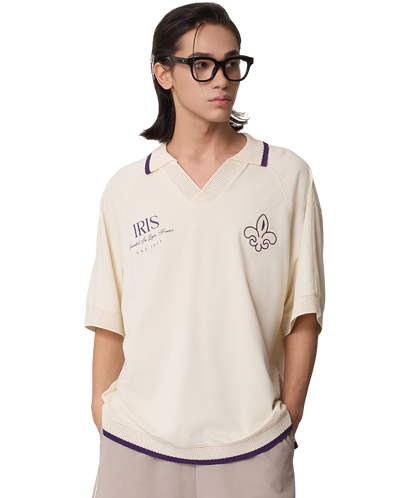 1011320-232 | MEN'S IRIS LOGO LOOSE FIT V-NECK POLO SHIRT | VANILLA ICE