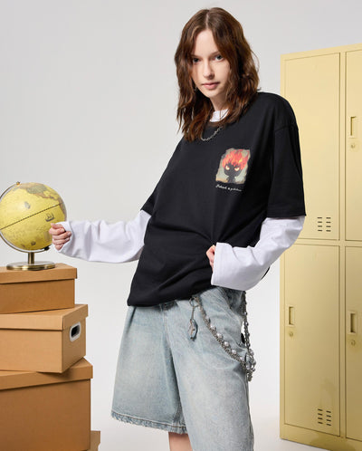 1011778-032 | MEN'S THEME PRINTED LOOSE FIT COTTON T-SHIRT | TAP SHOE
