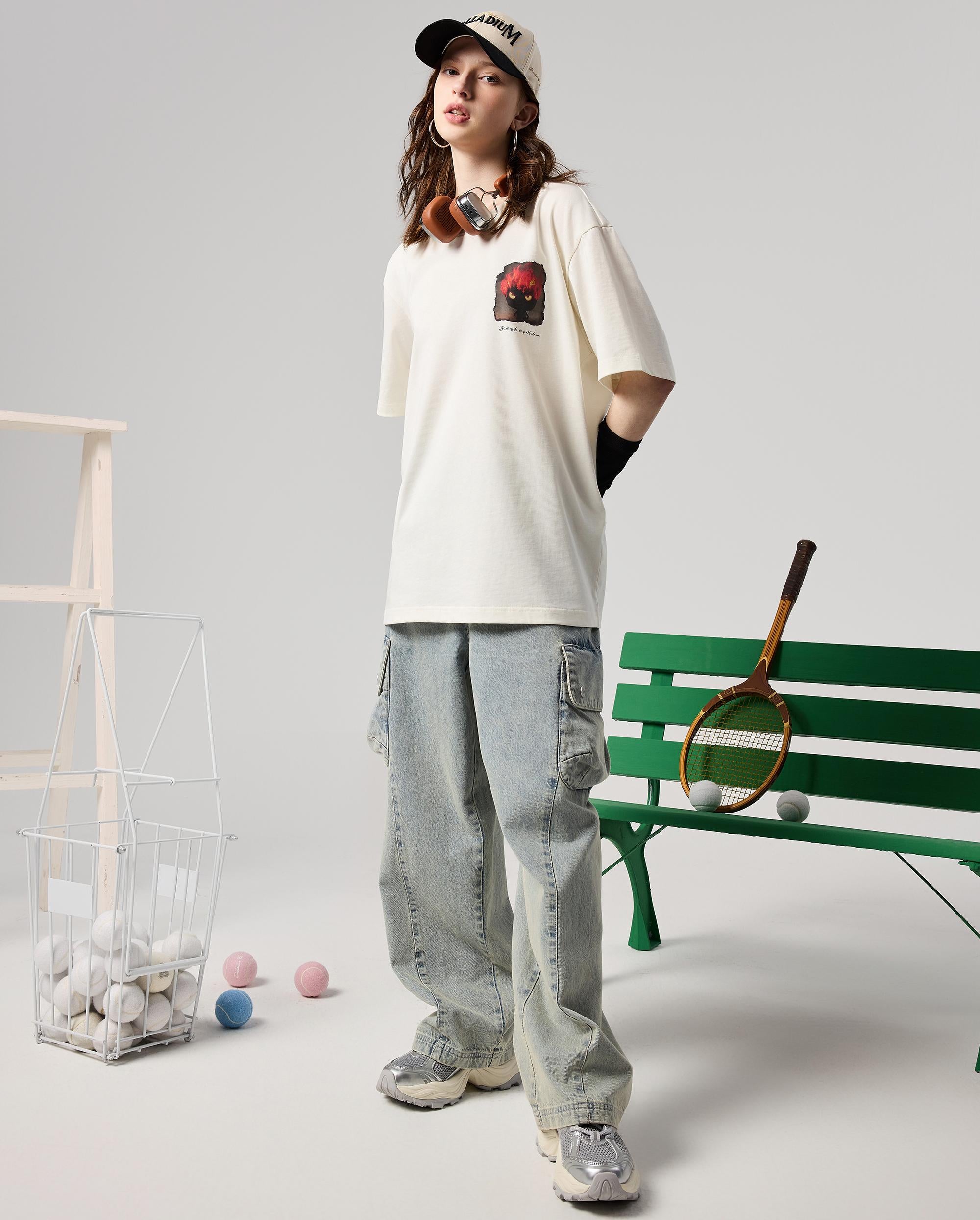 1011778-262 | MEN'S THEME PRINTED LOOSE FIT COTTON T-SHIRT | MARSHMALLOW