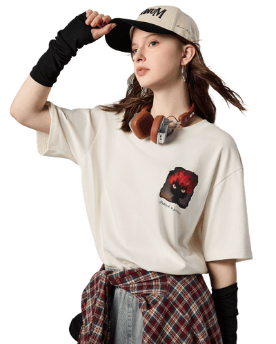 1011778-262 | MEN'S THEME PRINTED LOOSE FIT COTTON T-SHIRT | MARSHMALLOW