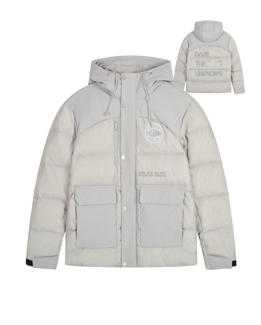 1011815-075 | MEN'S PALLADIUM LOGO HOODED DOWN JACKET | GHOST GRAY