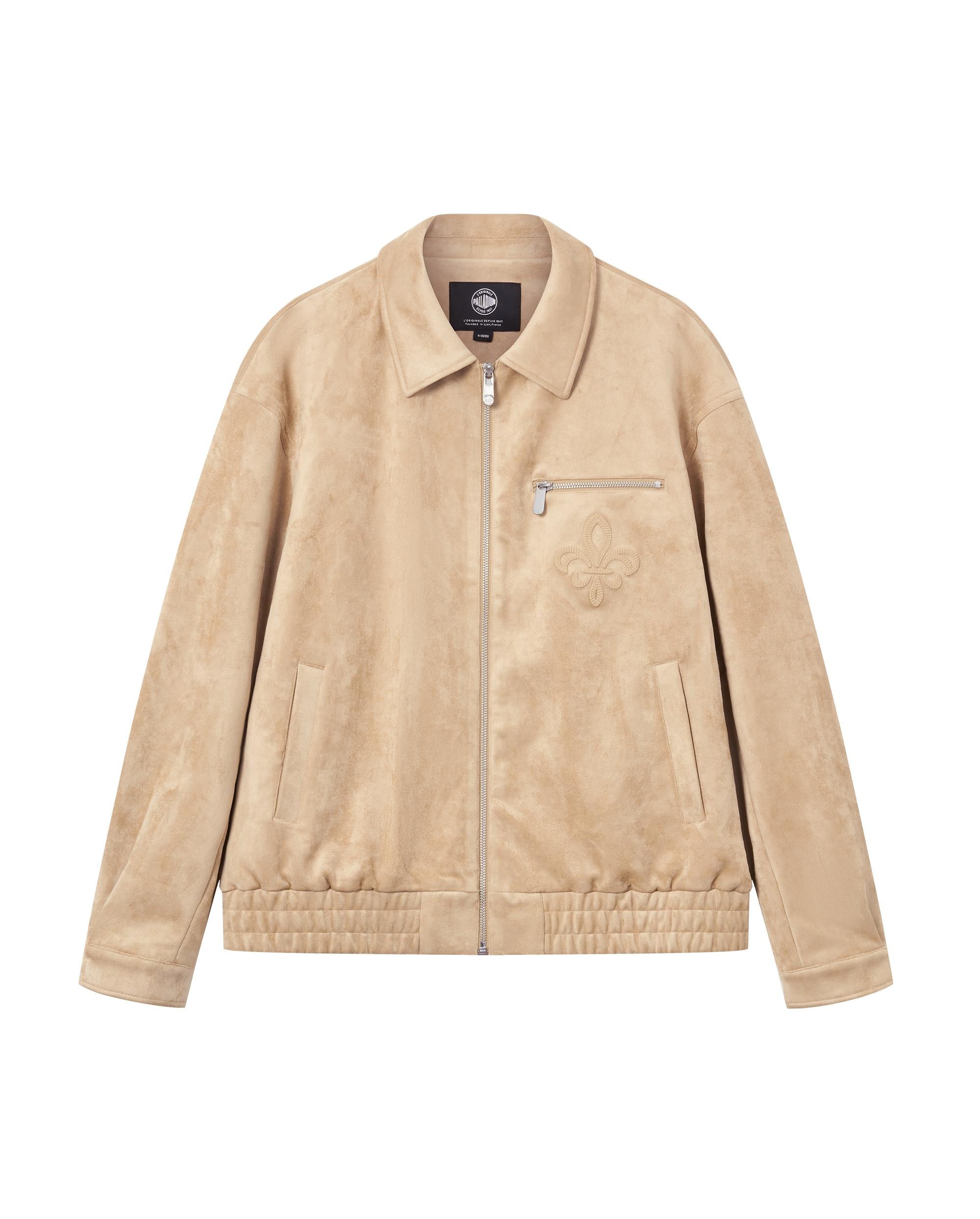 1011824-228 | MEN'S IRIS LOGO FAUX SUEDE LOOSE FIT JACKET | TRAVERTINE