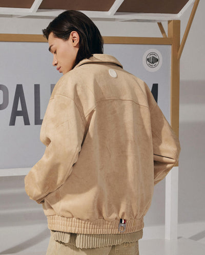 1011824-228 | MEN'S IRIS LOGO FAUX SUEDE LOOSE FIT JACKET | TRAVERTINE