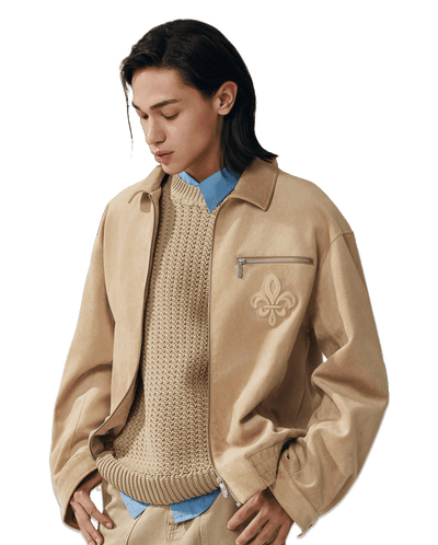 1011824-228 | MEN'S IRIS LOGO FAUX SUEDE LOOSE FIT JACKET | TRAVERTINE