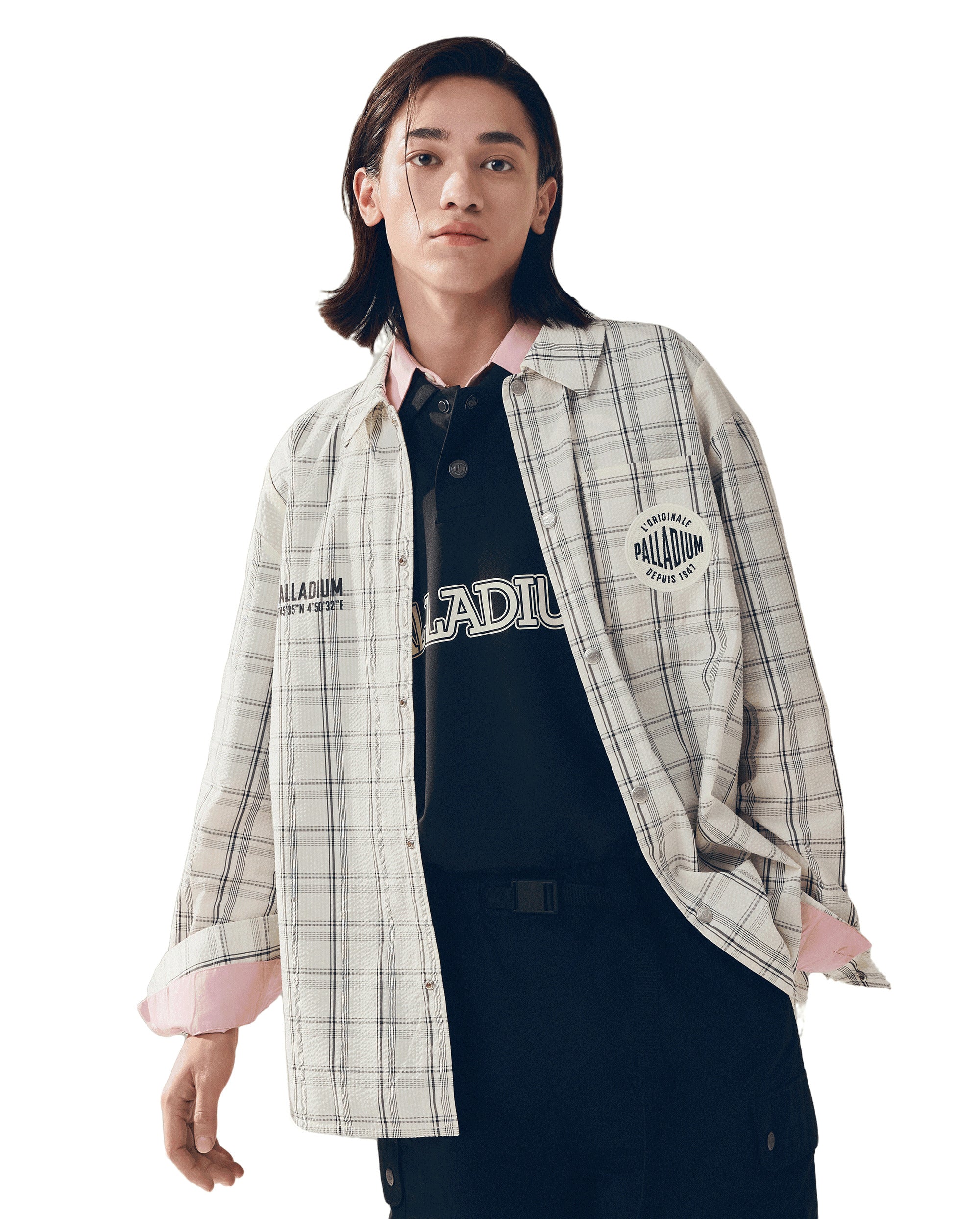 1011833-823 | MEN'S PALLADIUM LOGO OVERSIZE CHECKED SHIRT | BLACK LATTICE