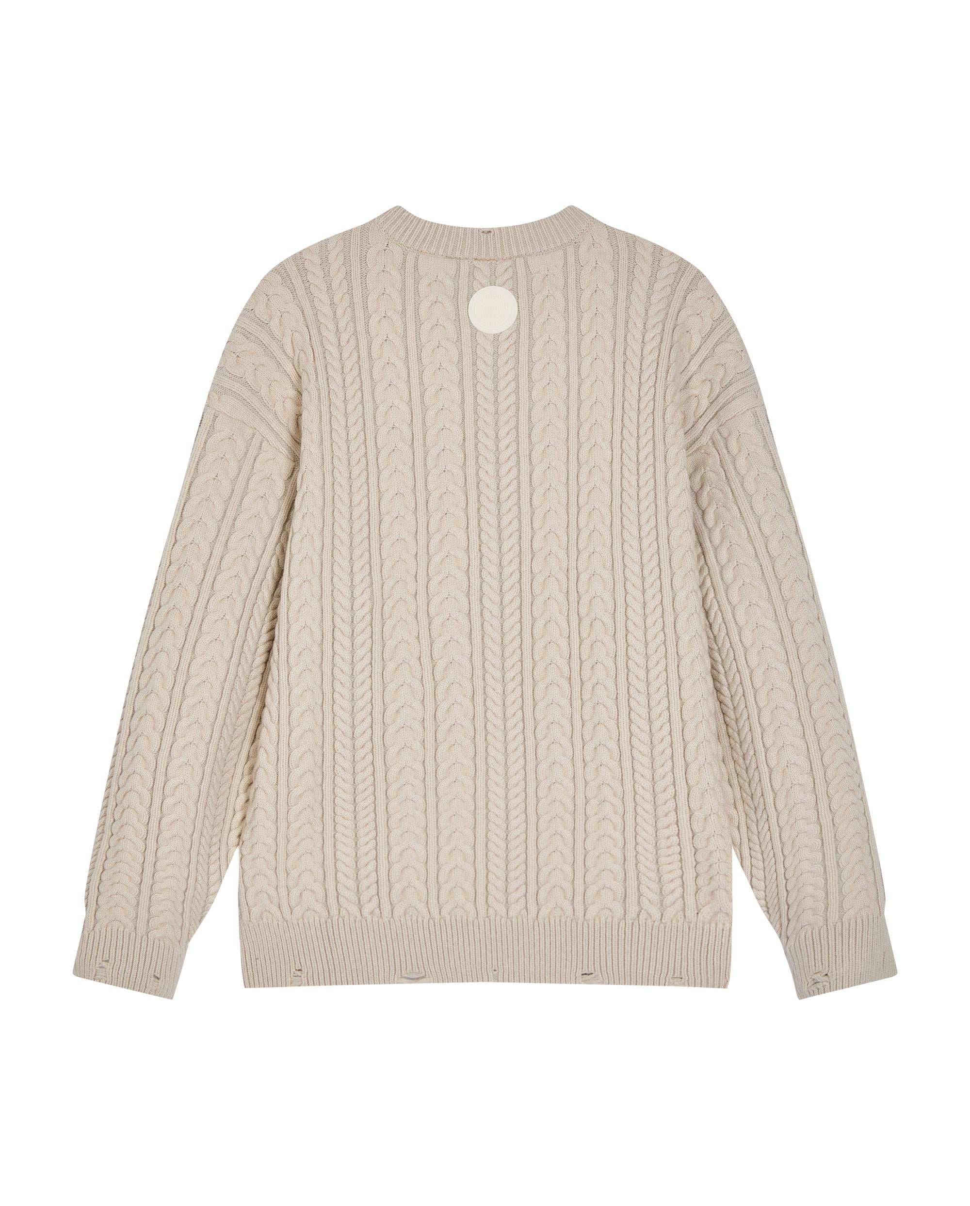 1011836-244 | MEN'S PALLADIUM LOGO RIPPED CABLE-KINT SWEATER | WHITECAP GRAY