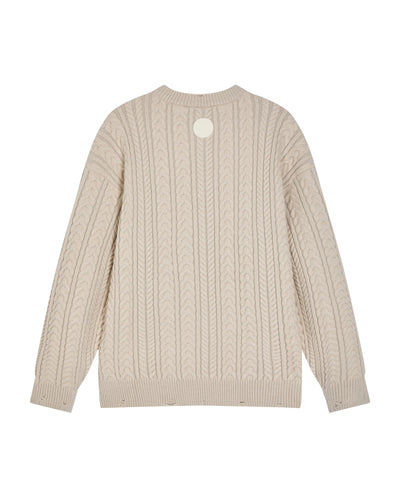 1011836-244 | MEN'S PALLADIUM LOGO RIPPED CABLE-KINT SWEATER | WHITECAP GRAY