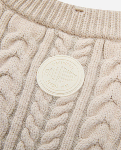 1011836-244 | MEN'S PALLADIUM LOGO RIPPED CABLE-KINT SWEATER | WHITECAP GRAY