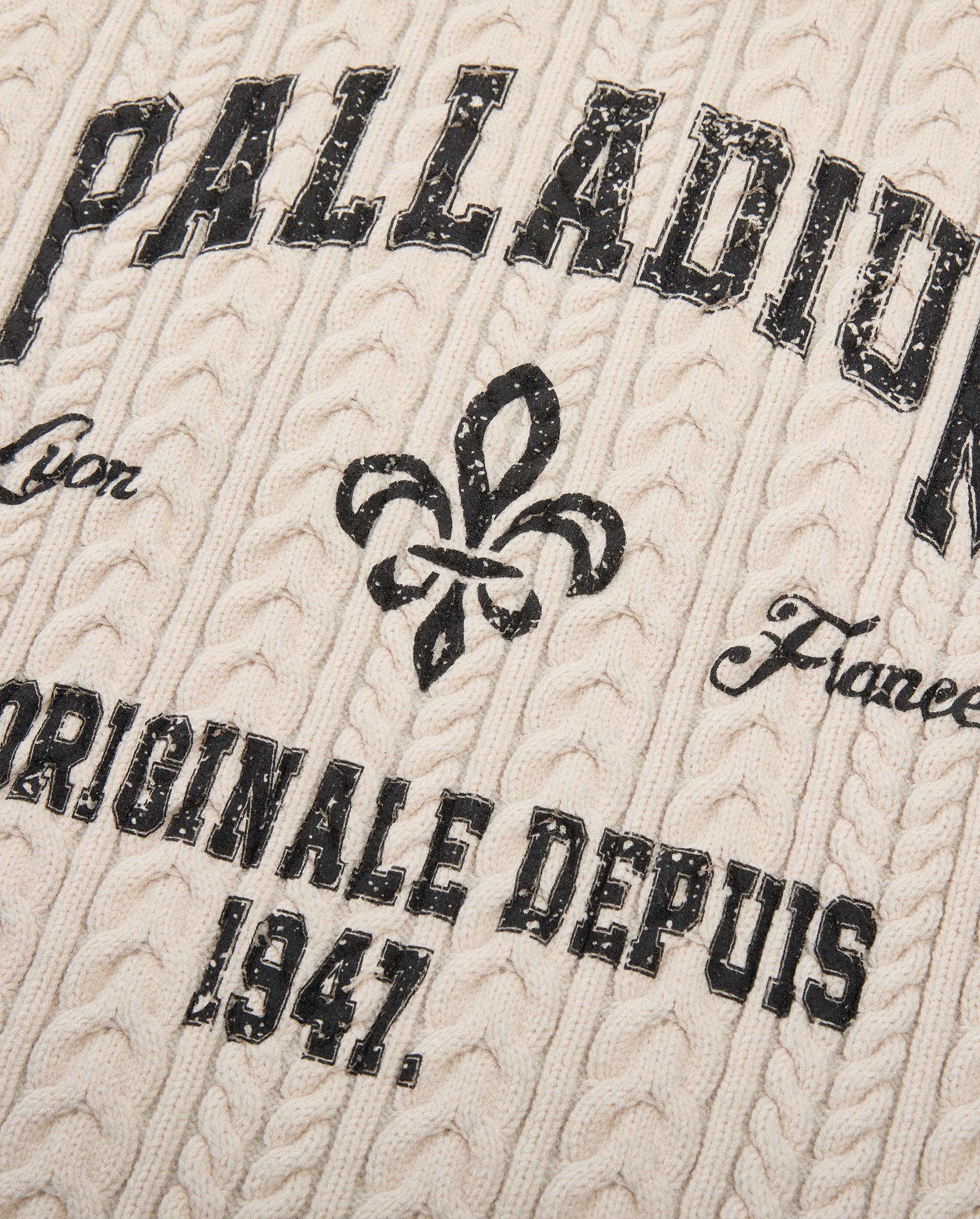 1011836-244 | MEN'S PALLADIUM LOGO RIPPED CABLE-KINT SWEATER | WHITECAP GRAY