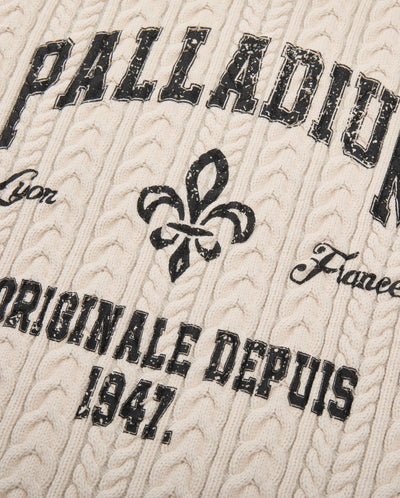 1011836-244 | MEN'S PALLADIUM LOGO RIPPED CABLE-KINT SWEATER | WHITECAP GRAY