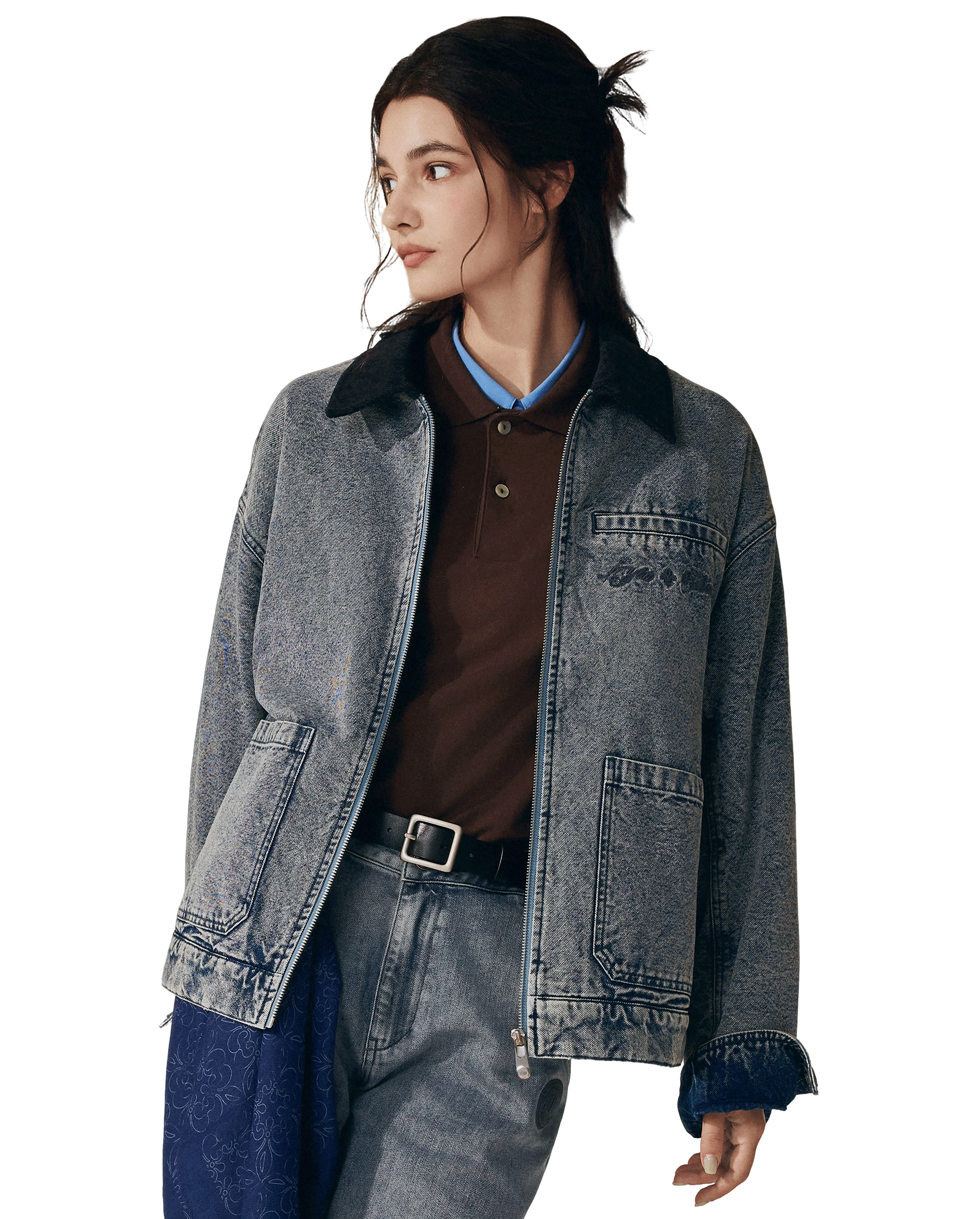 1011866-424 | MEN'S LOGO VINTAGE LOOSE FIT COTTON DENIM JACKET | BLUE SHADOW