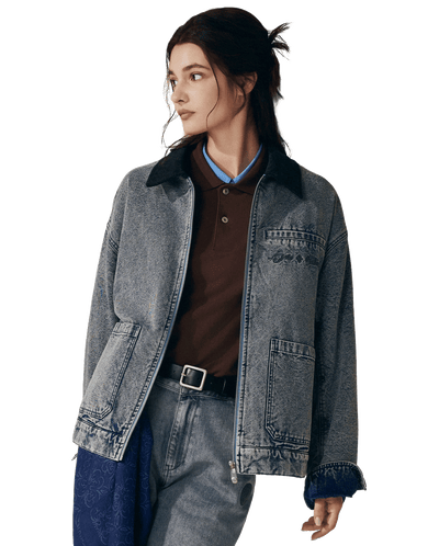 1011866-424 | MEN'S LOGO VINTAGE LOOSE FIT COTTON DENIM JACKET | BLUE SHADOW