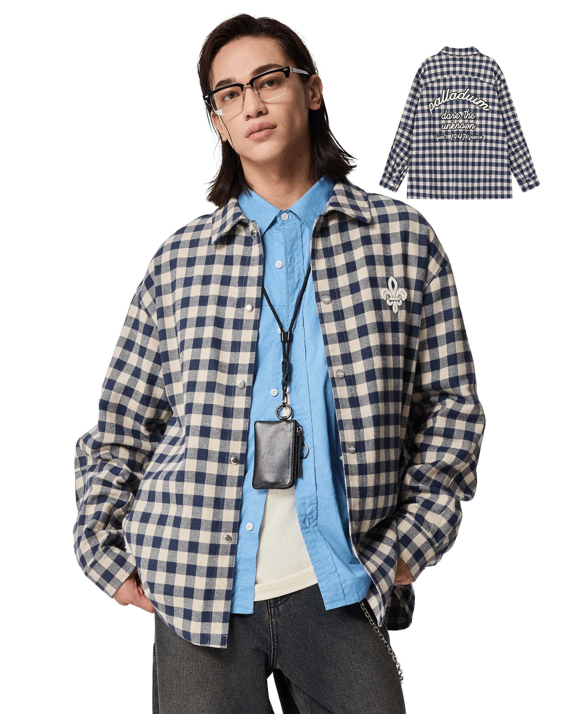 1011887-174 | MEN'S IRIS LOGO CHECKED LONG SLEEVES SHIRT | BU/WT