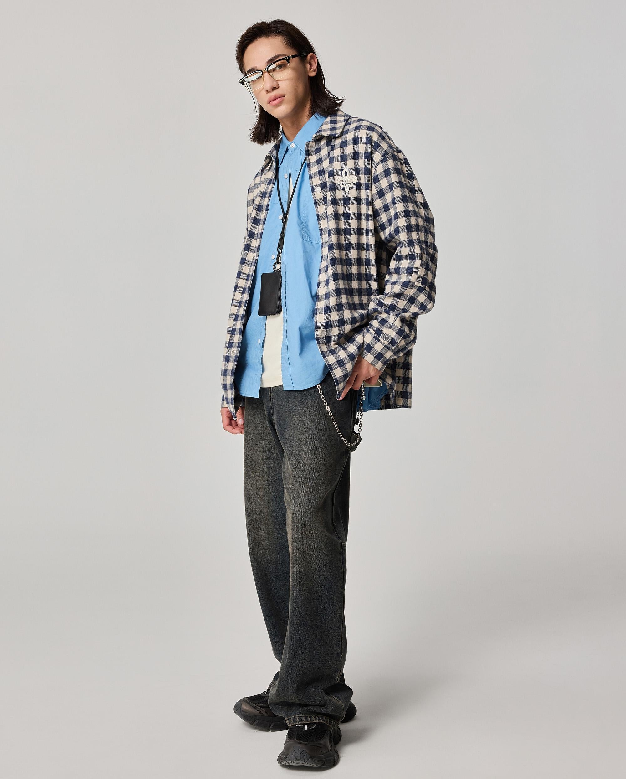 1011887-174 | MEN'S IRIS LOGO CHECKED LONG SLEEVES SHIRT | BU/WT