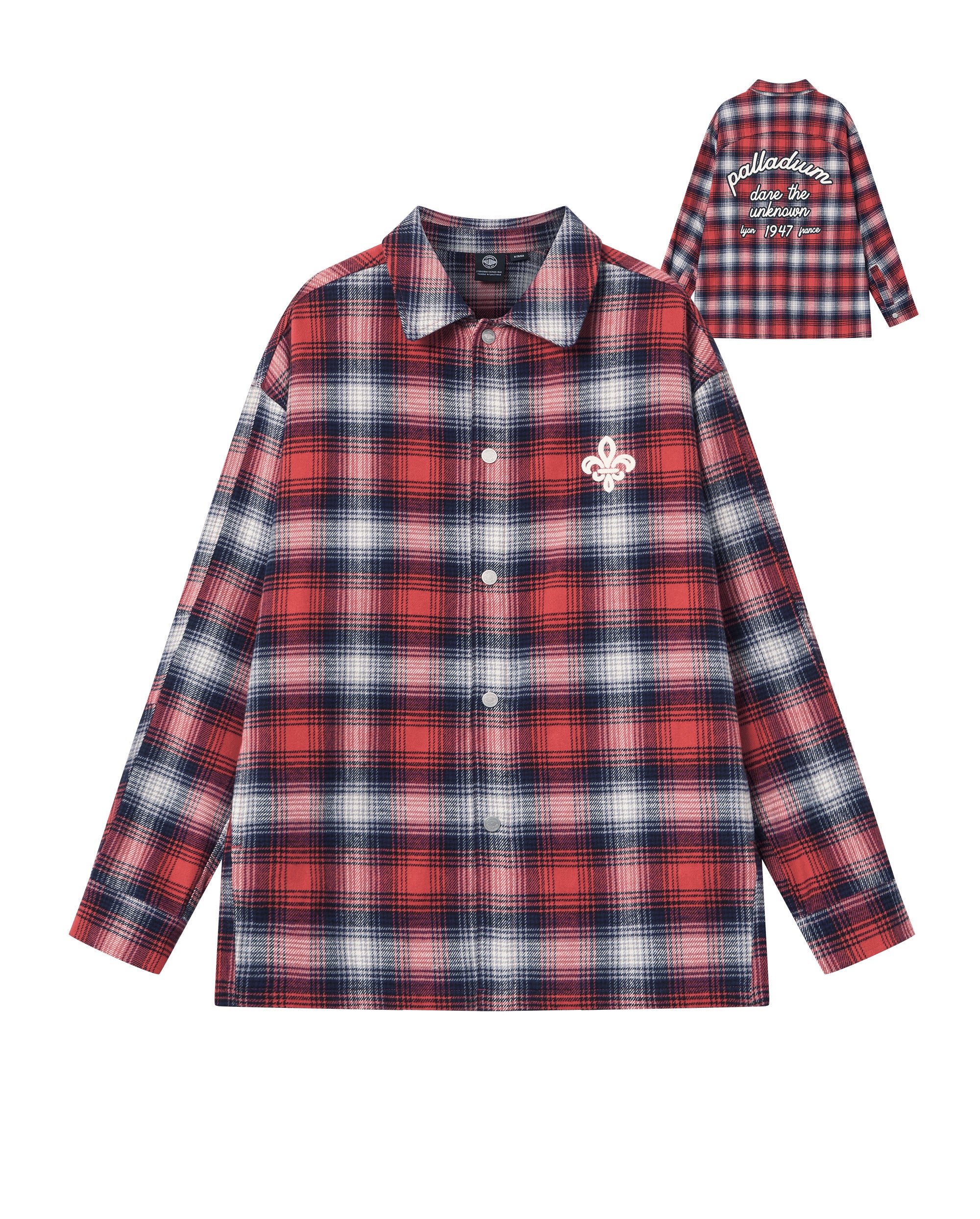 1011887-560 | MEN'S IRIS LOGO CHECKED LONG SLEEVES SHIRT | RED BLUE WHITE PLAID