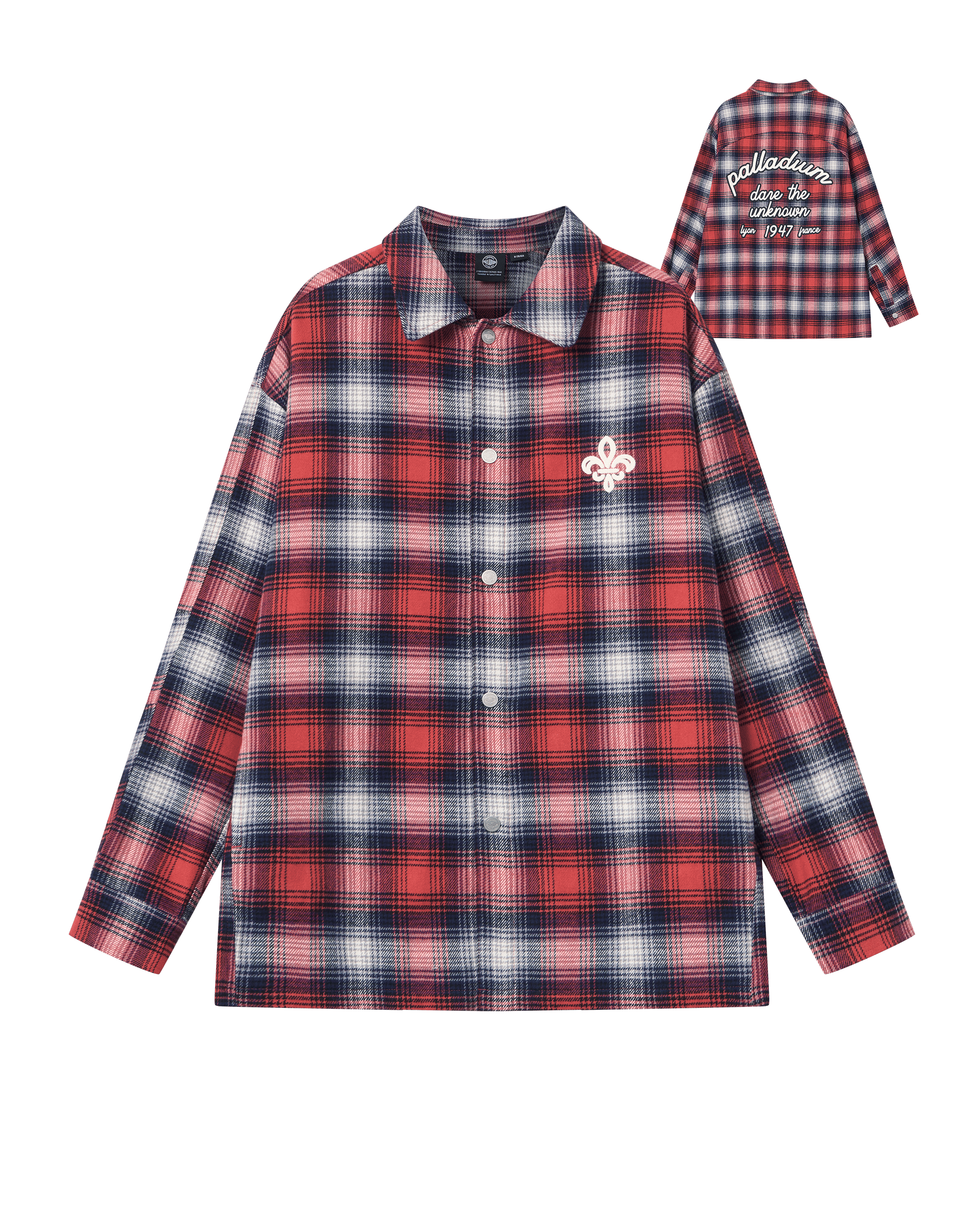 1011887-560 | MEN'S IRIS LOGO CHECKED LONG SLEEVES SHIRT | RED BLUE WHITE PLAID