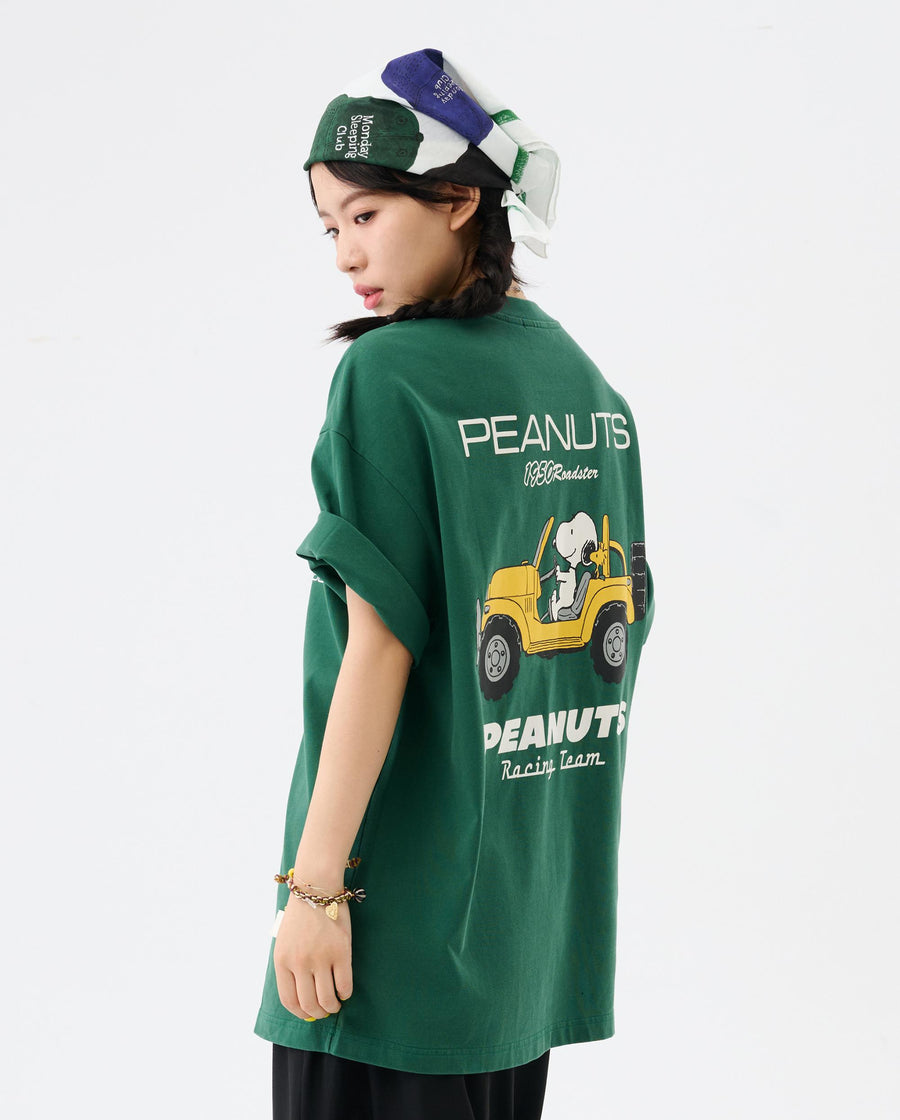 1012429-389 | PALLADIUM X SNOOPY LOGO LOOSE FIT COTTON T-SHIRT | POSY GREEN