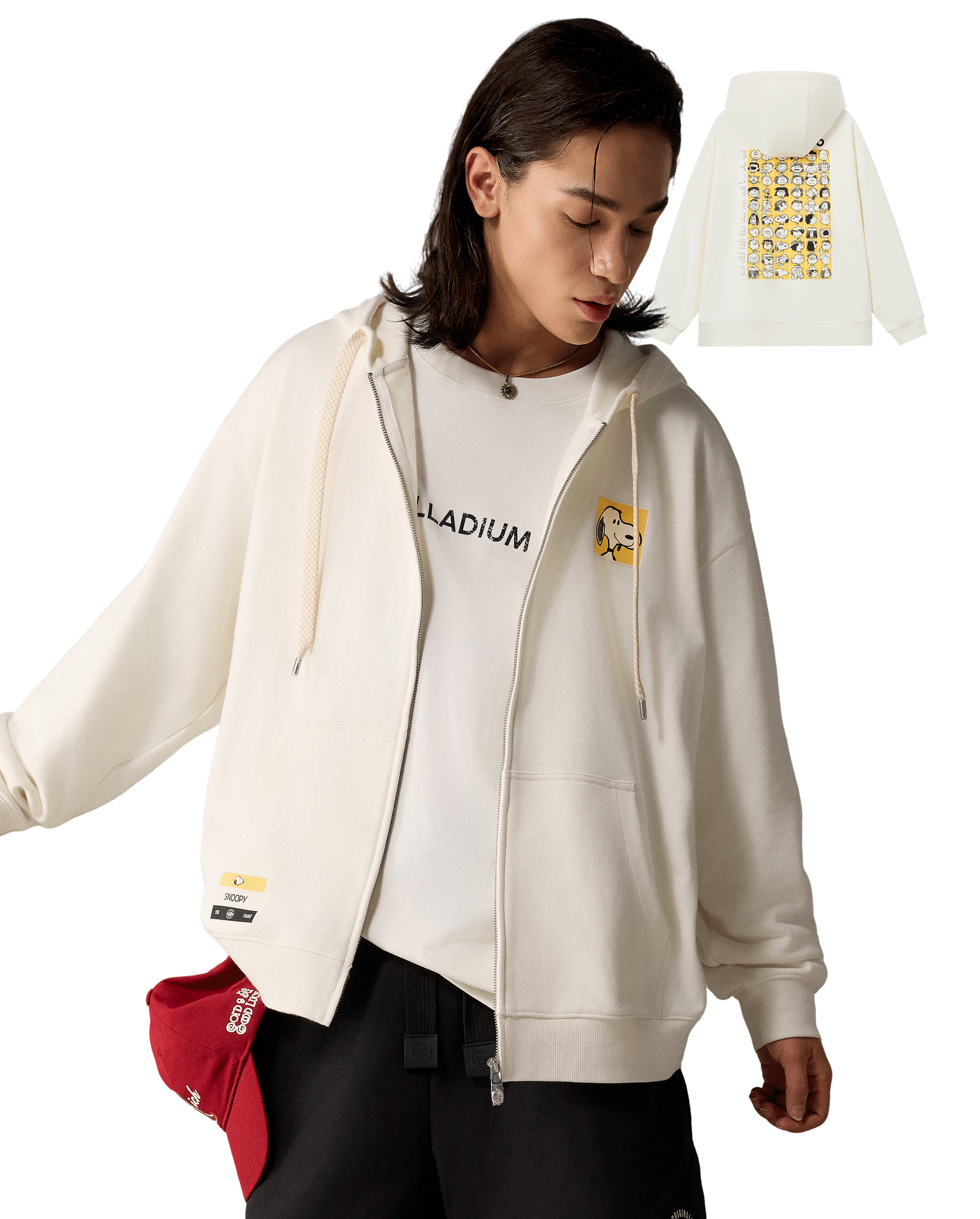 1012567-262 | PALLADIUM X SNOOPY LOGO LOOSE FIT HOODED JACKET | MARSHMALLOW