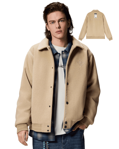1012756-225 | MEN'S LOGO LOOSE FIT TOP-STITCHING FLEECE JACKET | WHITE PEPPER