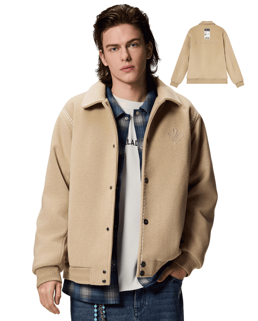 1012756-225 | MEN'S LOGO LOOSE FIT TOP-STITCHING FLEECE JACKET | WHITE PEPPER