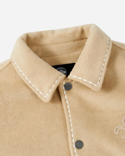 1012756-225 | MEN'S LOGO LOOSE FIT TOP-STITCHING FLEECE JACKET | WHITE PEPPER