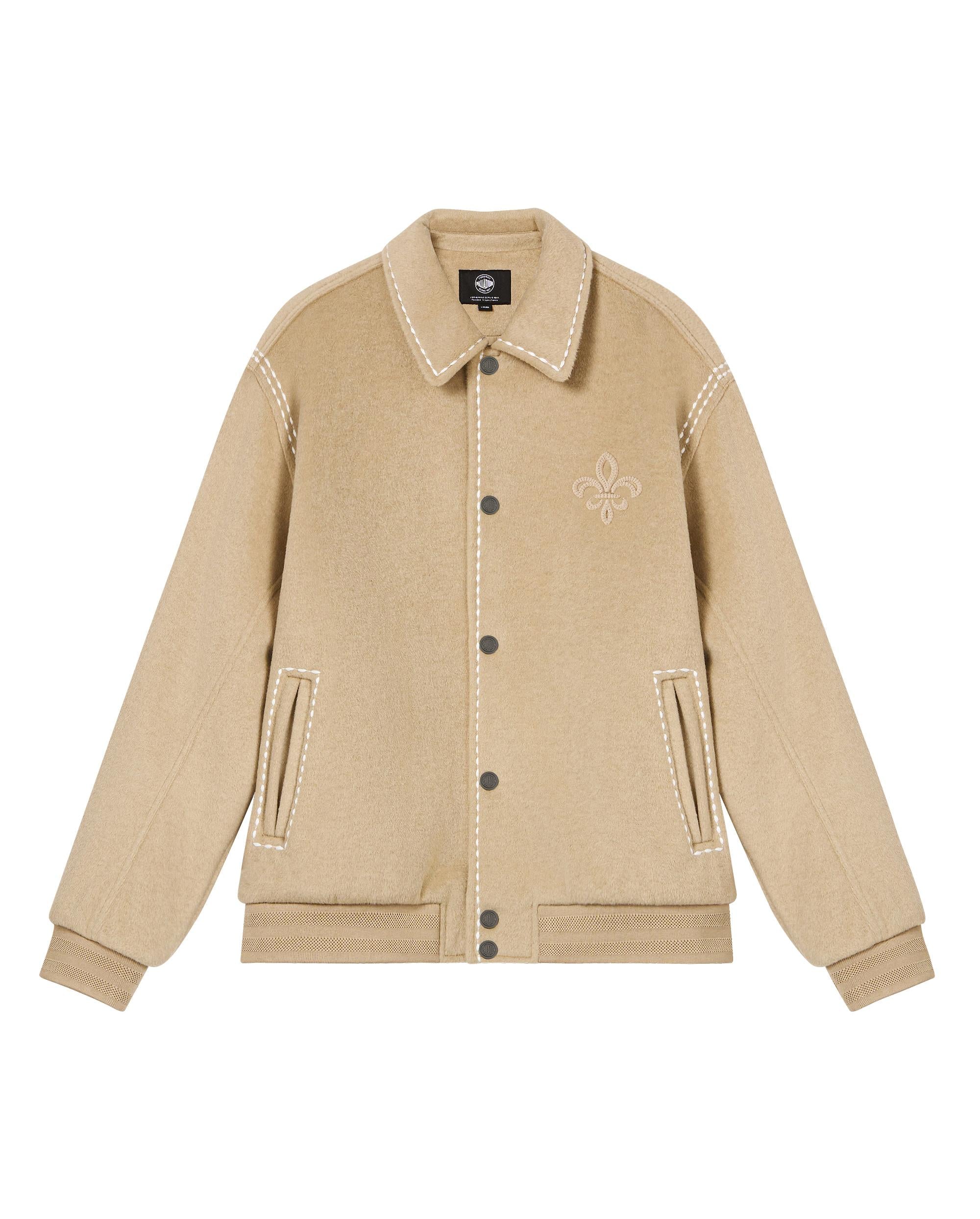 1012756-225 | MEN'S LOGO LOOSE FIT TOP-STITCHING FLEECE JACKET | WHITE PEPPER