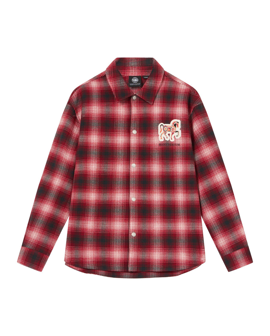 1012784-938 | MEN'S CNY HORSE THEME LOGO CHECKED SHIRT | RED/WT PATTERN