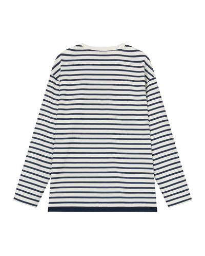 1012793-571 | MEN'S STRIPE LOOSE FIT COTTON LONG SLEEVES T-SHIRT | BU/BK/WT