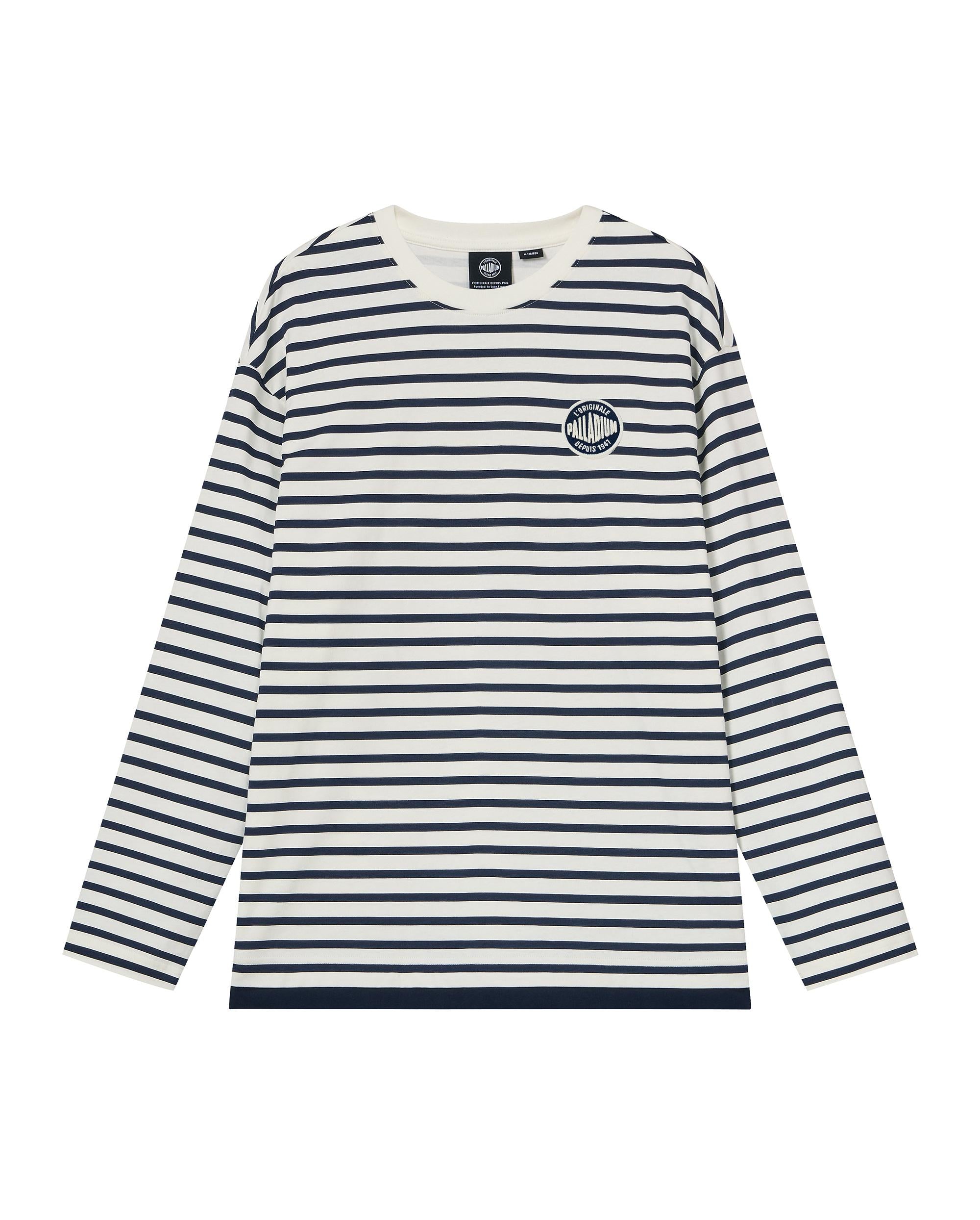 1012793-571 | MEN'S STRIPE LOOSE FIT COTTON LONG SLEEVES T-SHIRT | BU/BK/WT