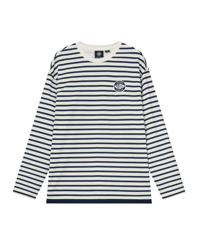 1012793-571 | MEN'S STRIPE LOOSE FIT COTTON LONG SLEEVES T-SHIRT | BU/BK/WT