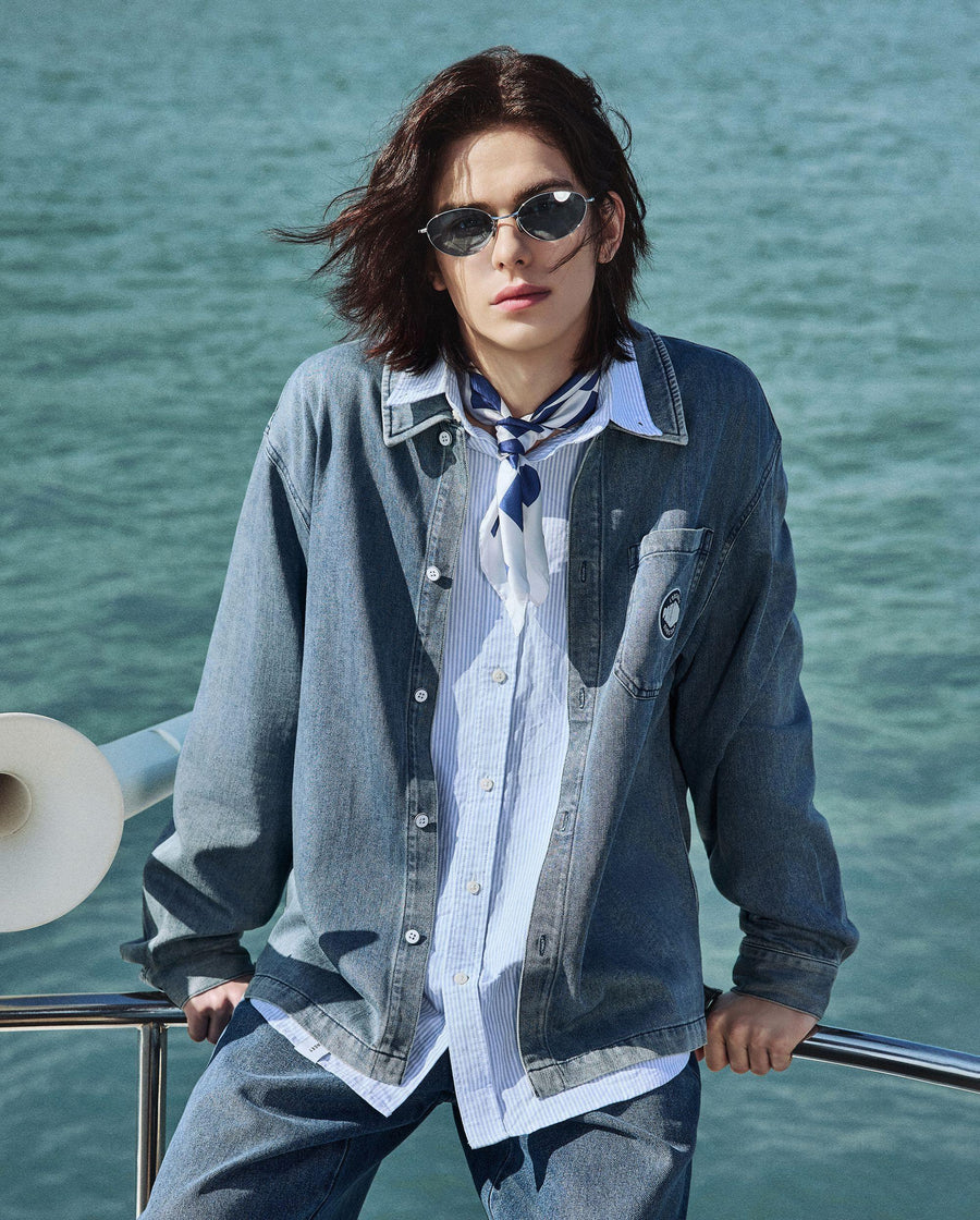 1012797-405 | MEN'S LOGO LOOSE FIT LONG SLEEVES DENIM SHIRT | GLACIER LAKE