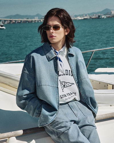 1012810-489 | MEN'S LOGO LOOSE FIT WASHED DENIM JACKET | ARCTIC ICE