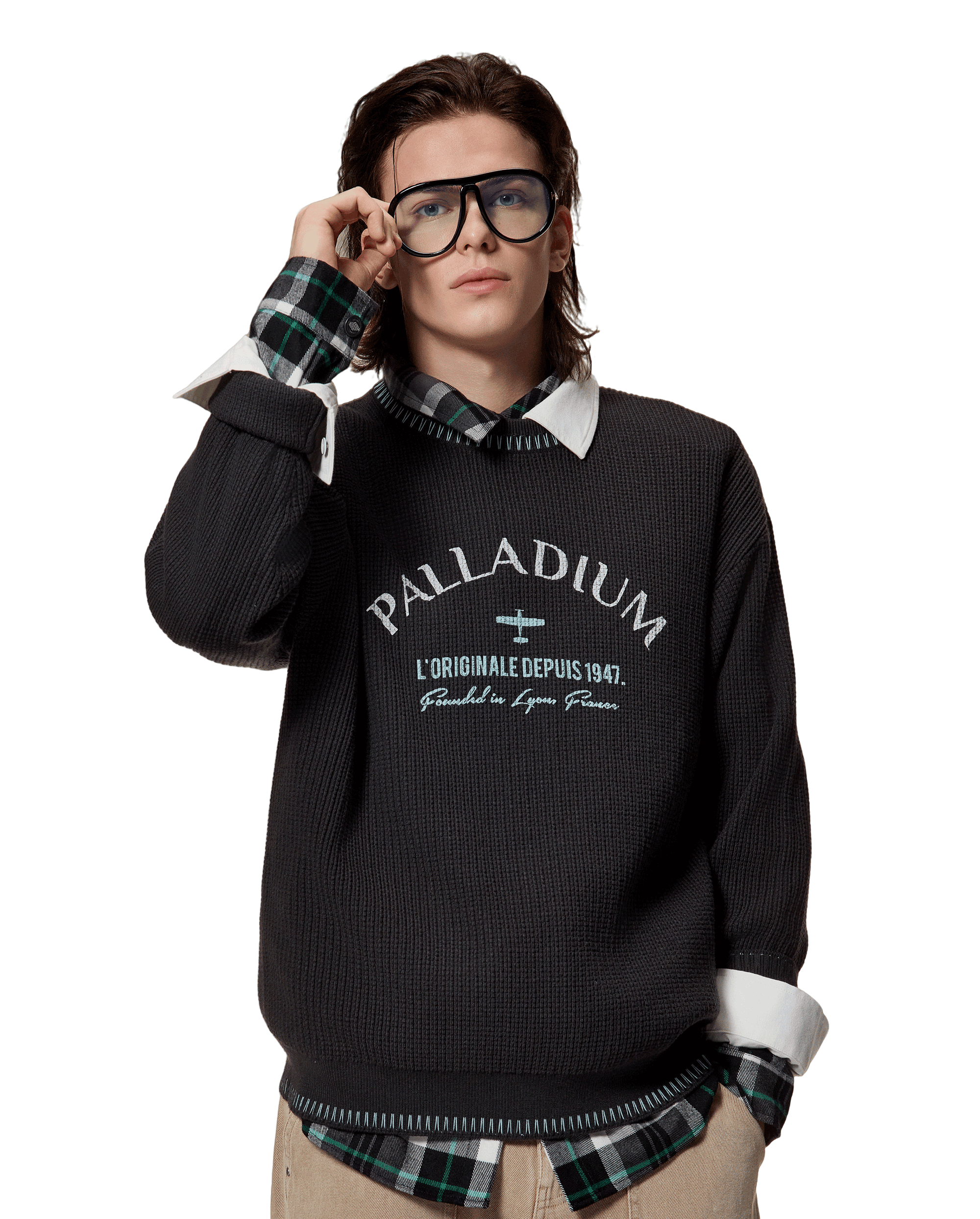 1012813-063 | MEN'S PALLADIUM LOGO TOP-STITCHING SWEATER | BLACK SAND