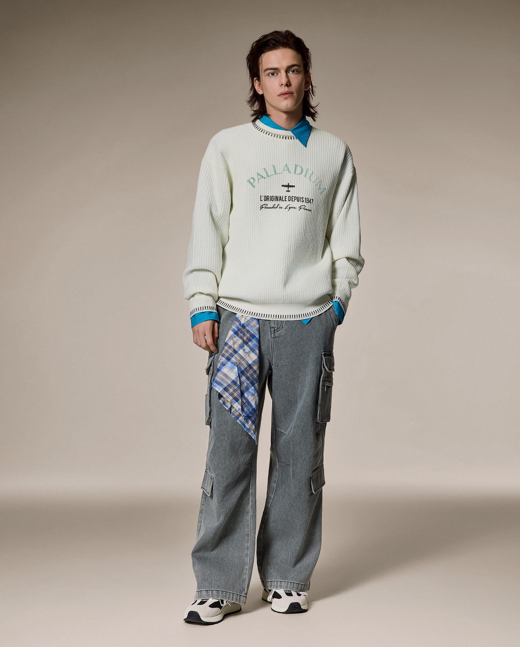 1012813-232 | MEN'S PALLADIUM LOGO TOP-STITCHING SWEATER | VANILLA ICE