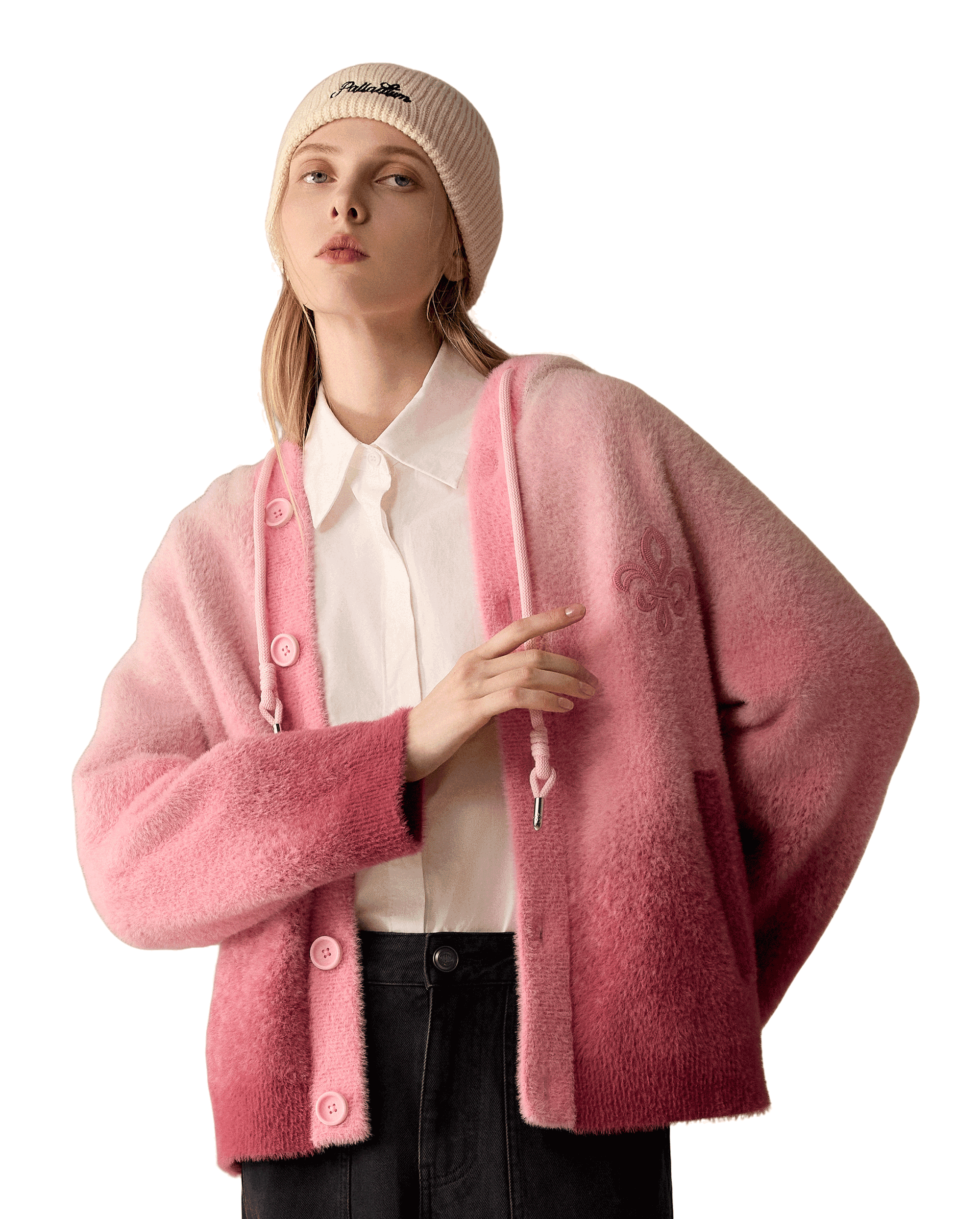 1012930-544 | MEN'S IRIS LOGO GRADIENT COLOR HOODED CARDIGAN | PINK