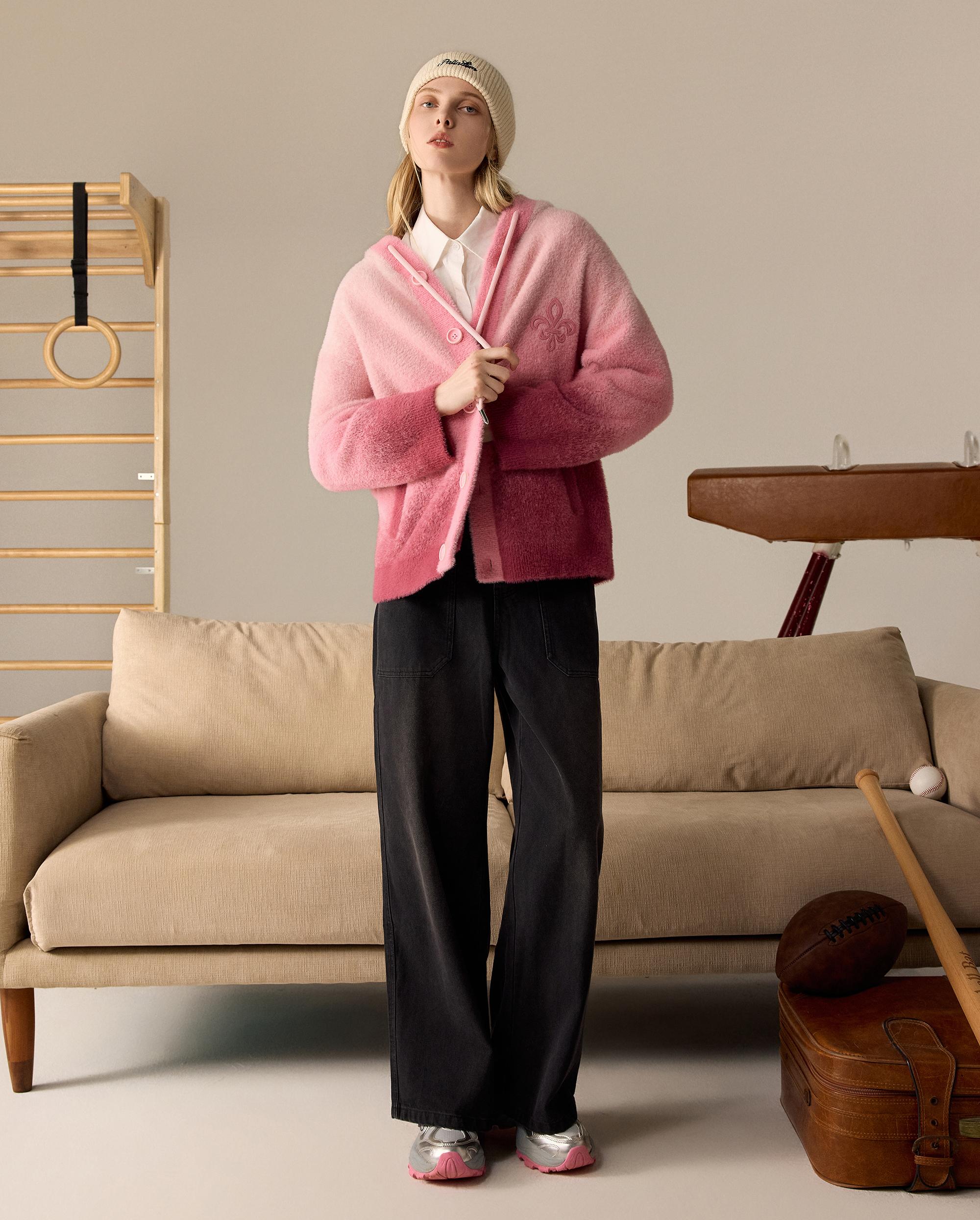 1012930-544 | MEN'S IRIS LOGO GRADIENT COLOR HOODED CARDIGAN | PINK