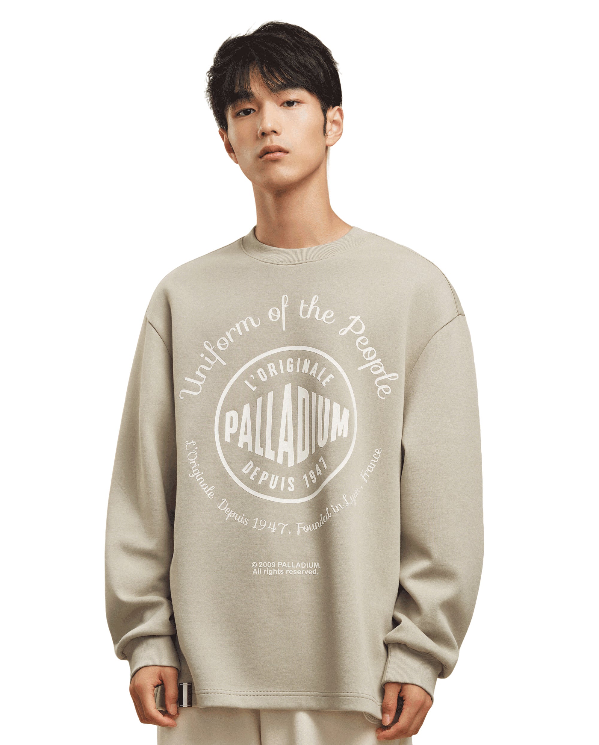 107753-027 | MEN'S PALLADIUM LOGO LOOSE FIT SWEATSHIRT | AQUA GRAY