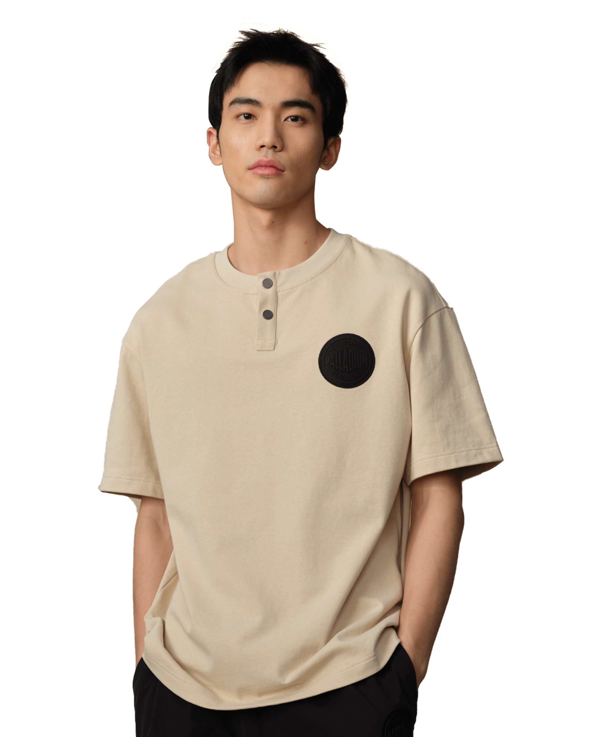 109645-043 | MEN'S PALLADIUM LOGO LOOSE FIT COTTON T-SHIRT | OYSTER GRAY