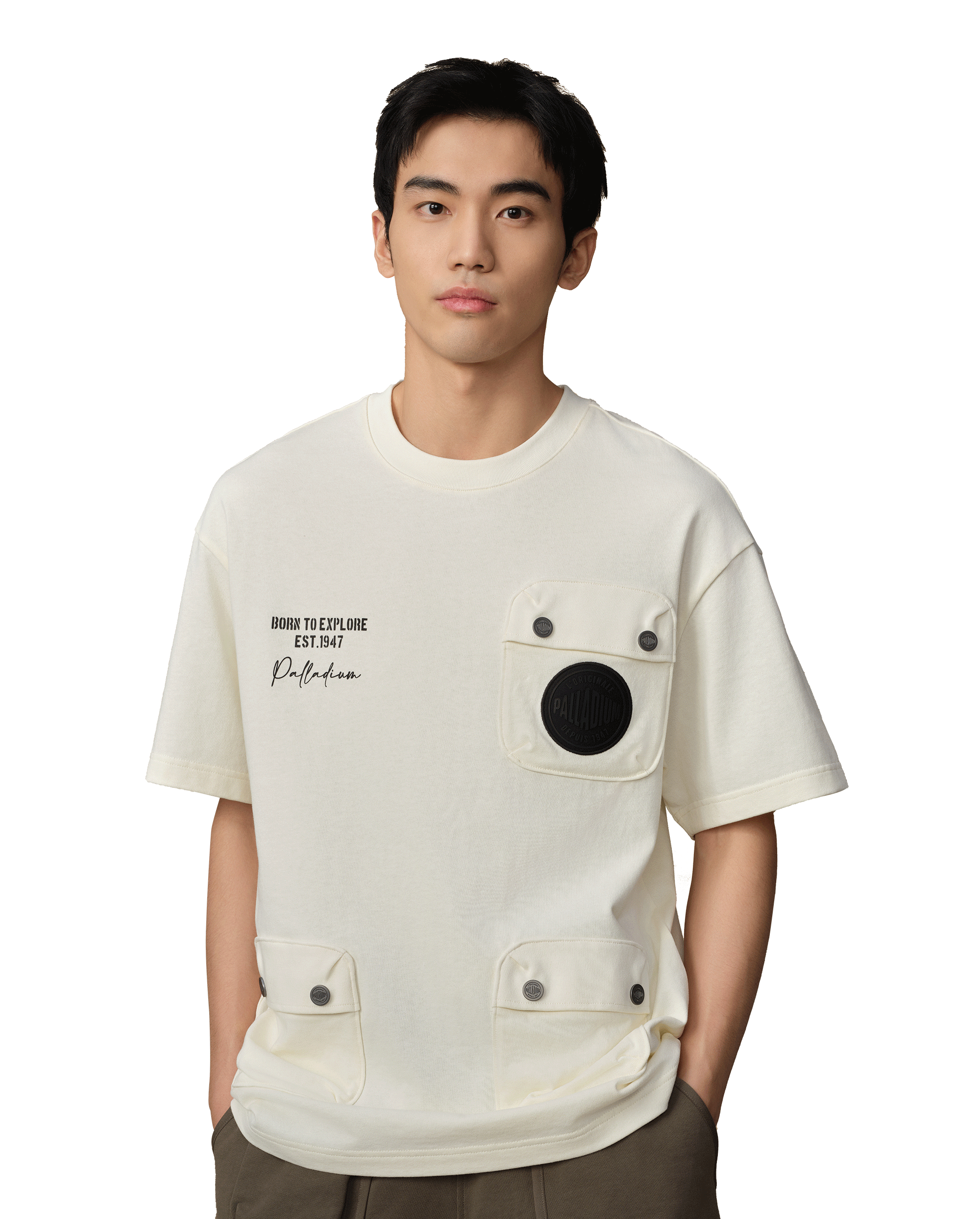 109646-232 | MEN'S LOGO MULTI-POCKETS LOOSE FIT COTTON T-SHIRT | VANILLA ICE