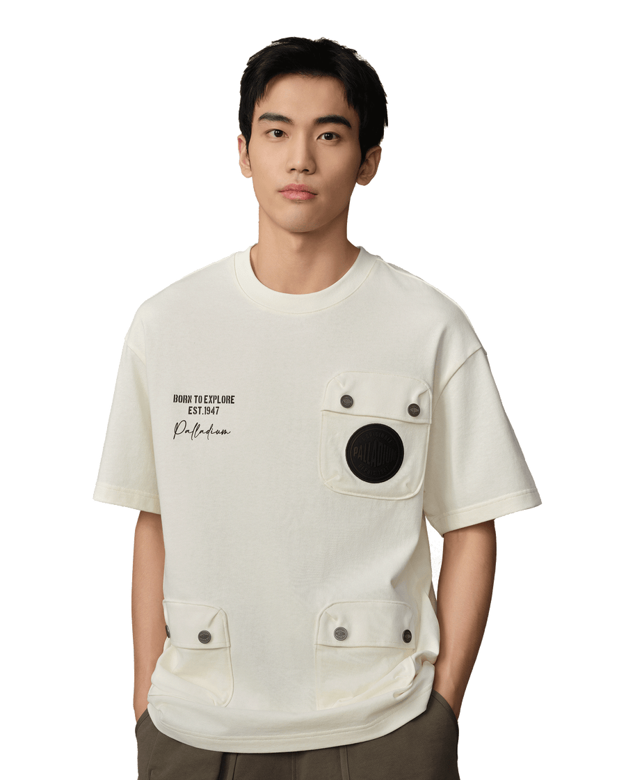 109646-232 | MEN'S LOGO MULTI-POCKETS LOOSE FIT COTTON T-SHIRT | VANILLA ICE