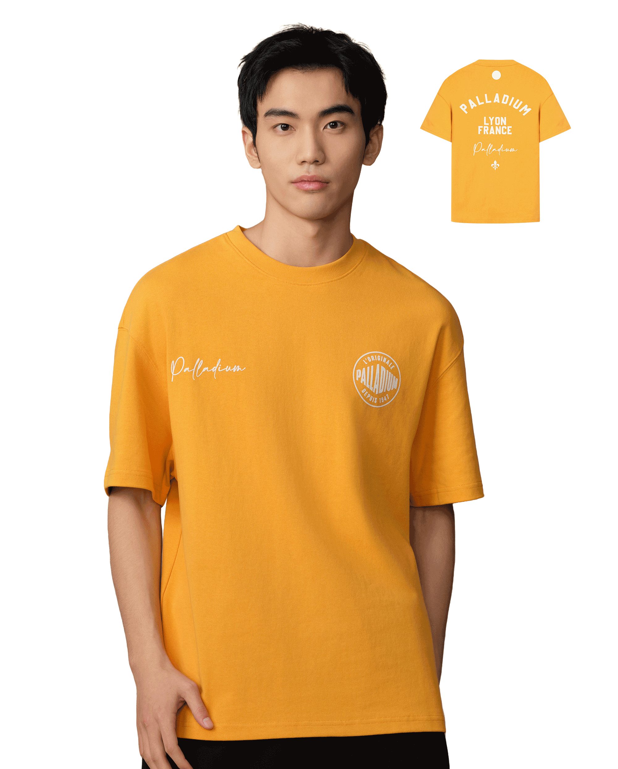 109647-706 | MEN'S VINTAGE PALLADIUM LOGO LOOSE FIT COTTON T-SH | SUNFLOWER