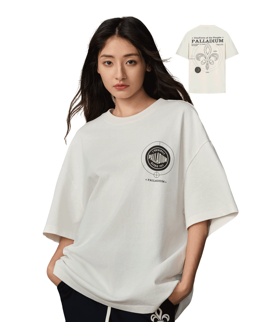 109649-262 | MEN'S PALLADIUM LOGO LOOSE FIT COTTON T-SHIRT | MARSHMALLOW