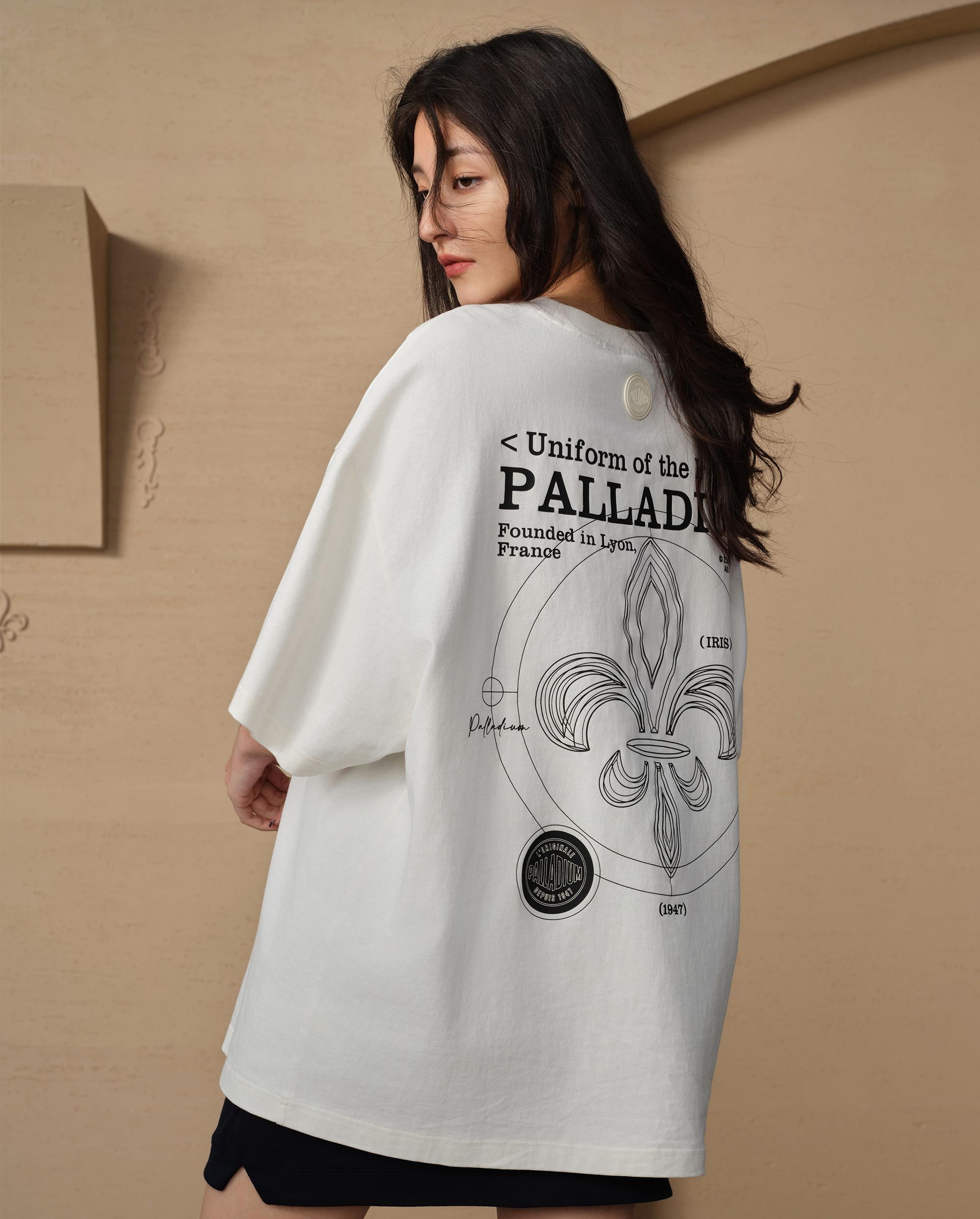 109649-262 | MEN'S PALLADIUM LOGO LOOSE FIT COTTON T-SHIRT | MARSHMALLOW