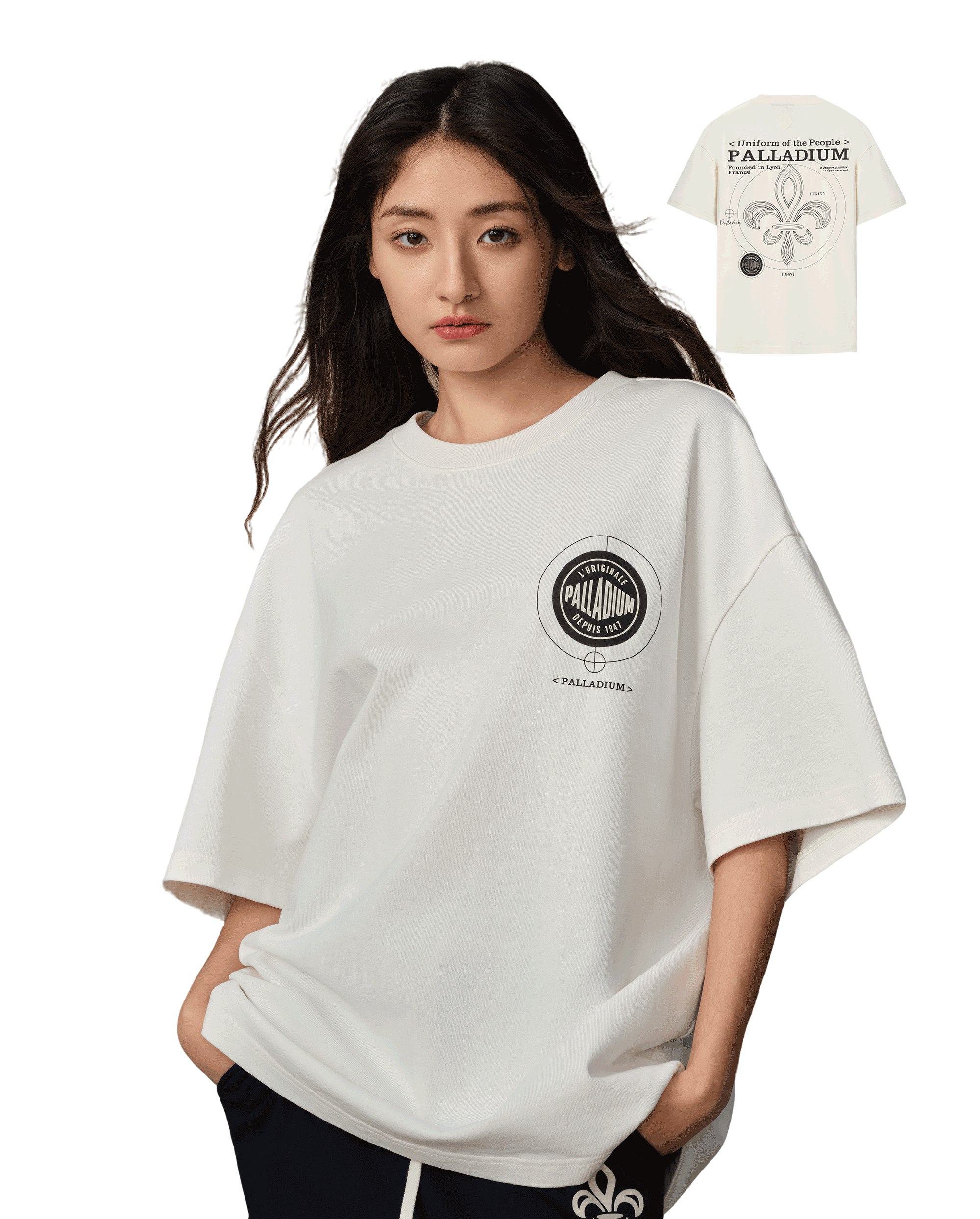 109649-262 | MEN'S PALLADIUM LOGO LOOSE FIT COTTON T-SHIRT | MARSHMALLOW