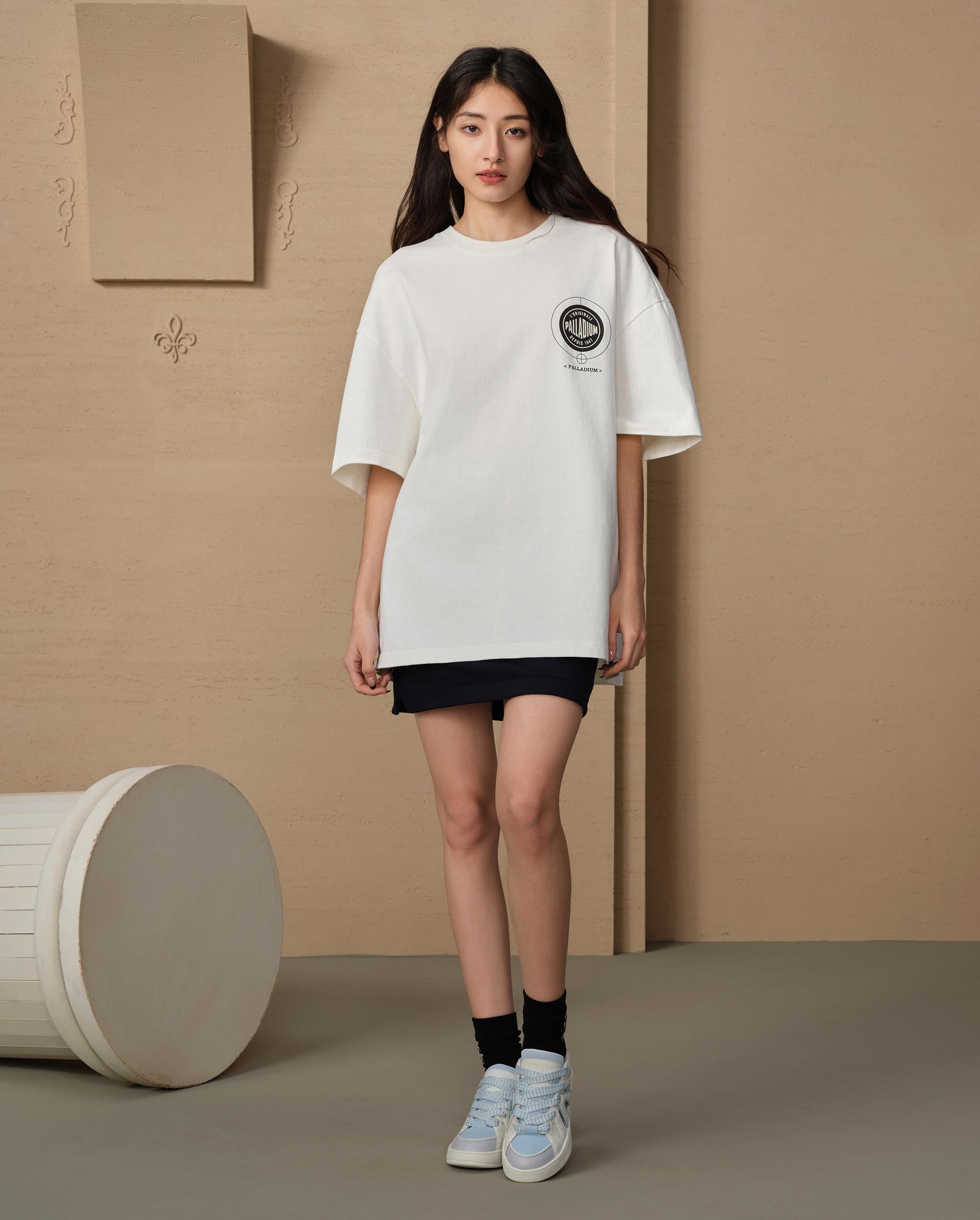 109649-262 | MEN'S PALLADIUM LOGO LOOSE FIT COTTON T-SHIRT | MARSHMALLOW