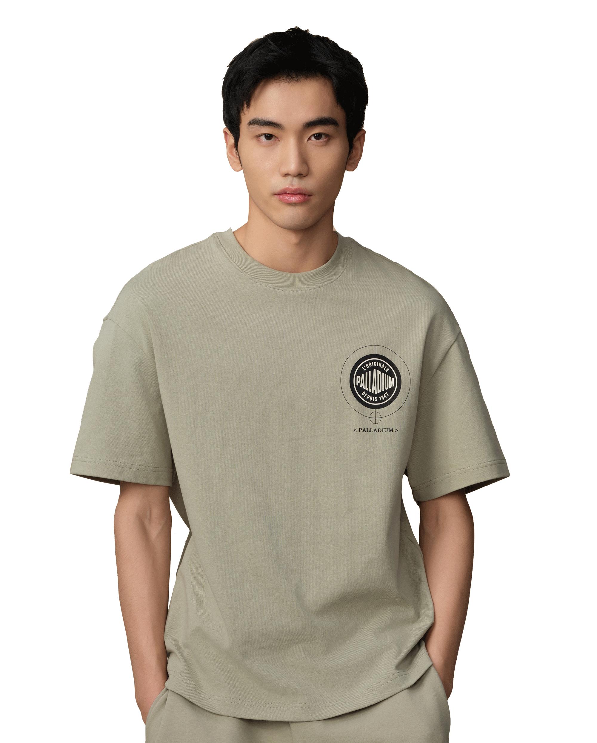109649-354 | MEN'S PALLADIUM LOGO LOOSE FIT COTTON T-SHIRT | SEAGRASS