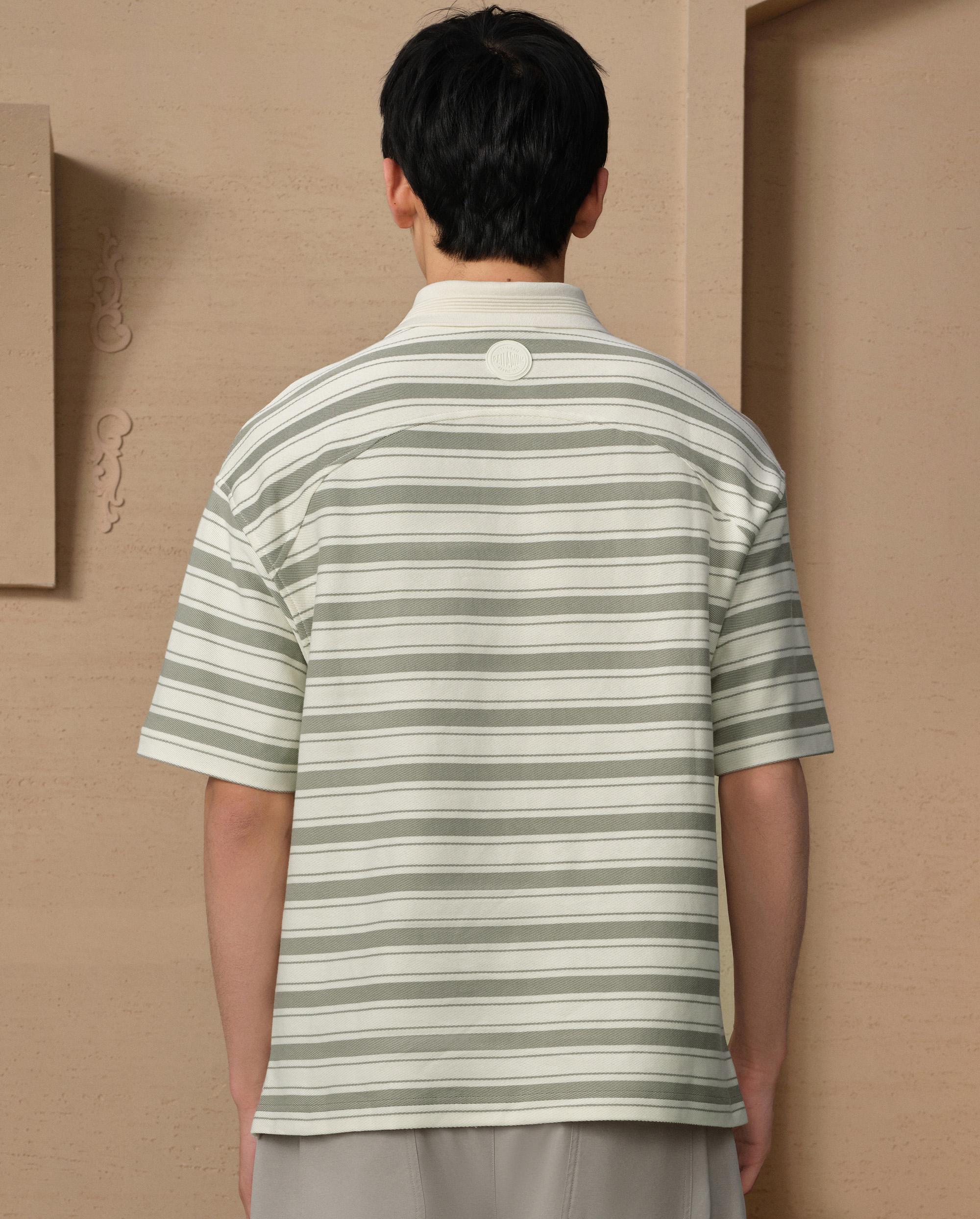 109685-810 | MEN'S PALLADIUM LOGO STRIPED COTTON POLO SHIRT | GREEN/WHITE