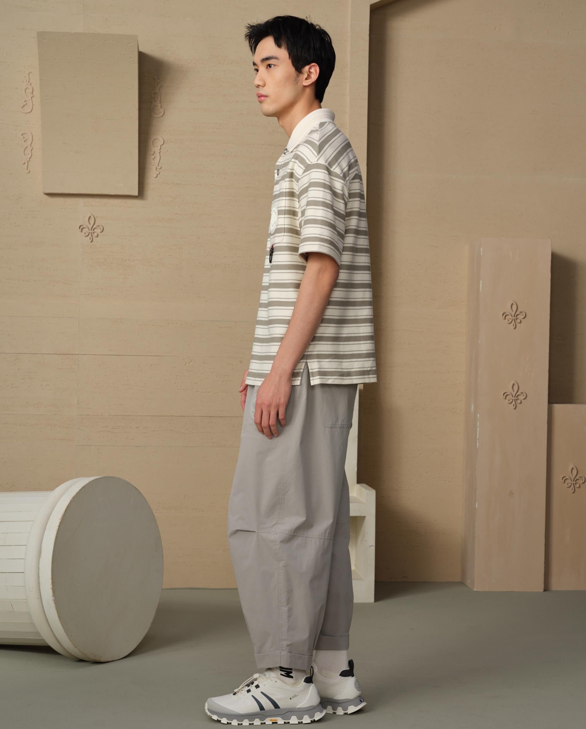 109685-810 | MEN'S PALLADIUM LOGO STRIPED COTTON POLO SHIRT | GREEN/WHITE